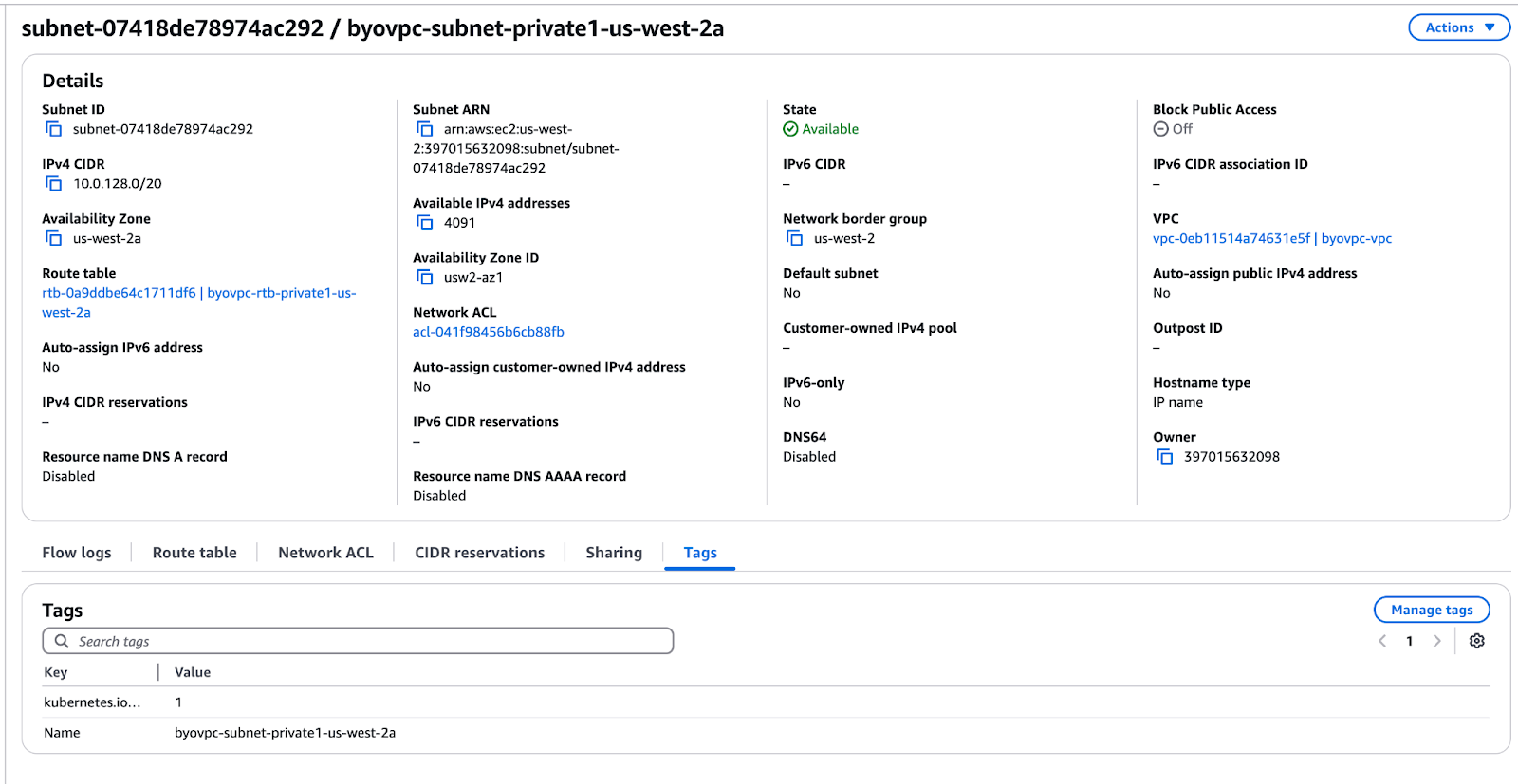 BYOC VPC Subnet - Zoomed